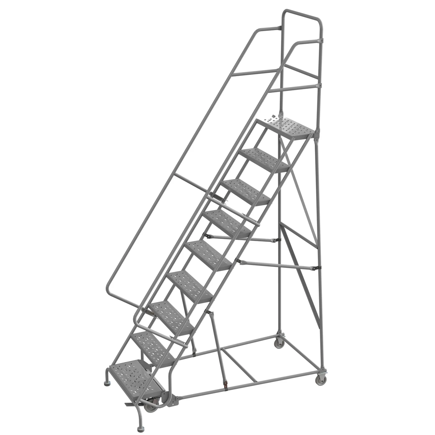 Tri-Arc Welded 9-Step Rolling Ladder, 35" base, 24" wide steps, 450 lb capacity