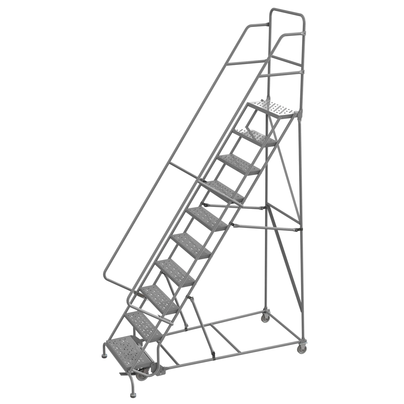 Tri-Arc Welded 10-Step Rolling Ladder, 35" base, 24" wide steps, 450 lb capacity