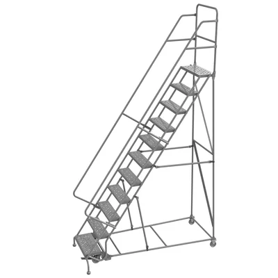 Tri-Arc Welded 11-Step Rolling Ladder, 35" base, 46" top step, 24" wide steps, 450 lb capacity