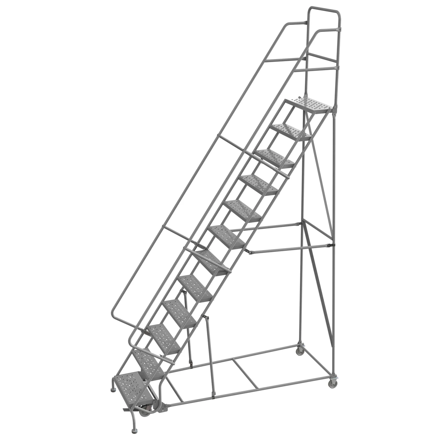 Tri-Arc Welded 12-Step Rolling Ladder, 35" base, 24" wide steps, 450 lb capacity