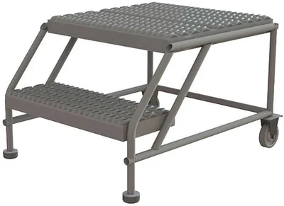 Tri-Arc Welded 2-Step Rolling Ladder, 35" base, 24" top step, 42" wide steps, 24" wide platform, ribbed tread