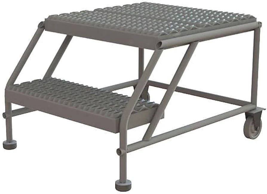 Tri-Arc Welded 2-Step Rolling Ladder, 35" base, 24" top step, 42" wide steps, 24" wide platform, ribbed tread