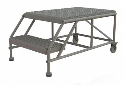 Tri-Arc Welded 2-Step Rolling Ladder, 46" base, 35" top step, 43" wide steps, 24" wide platform, perforated tread