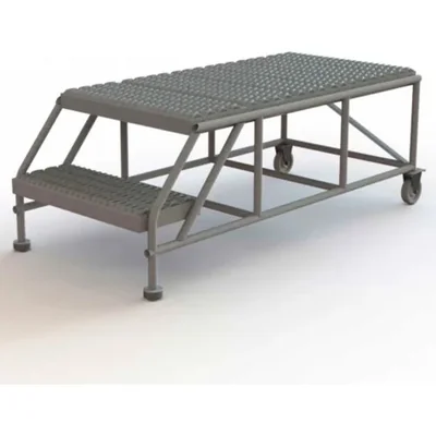 Tri-Arc Welded 2-Step Rolling Ladder, 58" base, 47" top step, 44" wide steps, 24" wide platform, abrasive mat tread