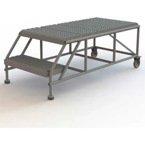 Tri-Arc Welded 2-Step Rolling Ladder, 58" base, 47" top step, 44" wide steps, 24" wide platform, abrasive mat tread