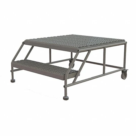 Tri-Arc Welded 2-Step Rolling Ladder, 46" base, 35" top step, 63" wide steps, 36" wide platform, perforated tread