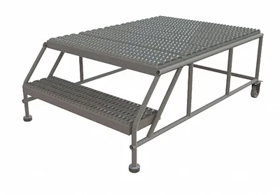Tri-Arc Welded 2-Step Rolling Ladder, 58" base, 47" top step, 64" wide steps, 36" wide platform, abrasive mat tread