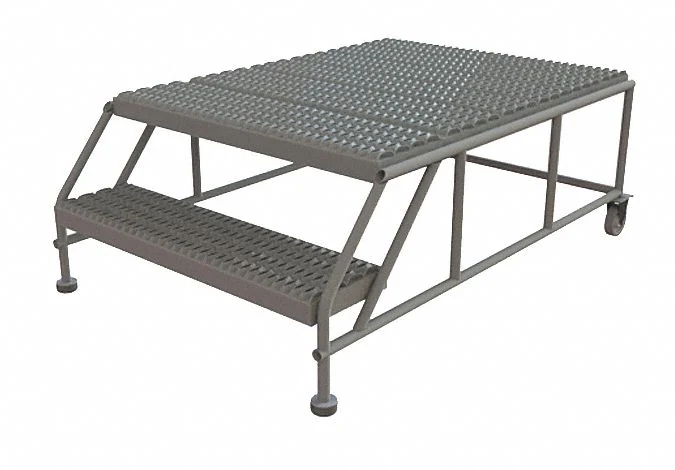 Tri-Arc Welded 2-Step Rolling Ladder, 58" base, 47" top step, 64" wide steps, 36" wide platform, abrasive mat tread