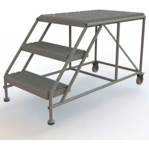 Tri-Arc Welded 3-Step Rolling Ladder, 54" base, 35" top step, 43" wide steps, 24" wide platform, perforated tread