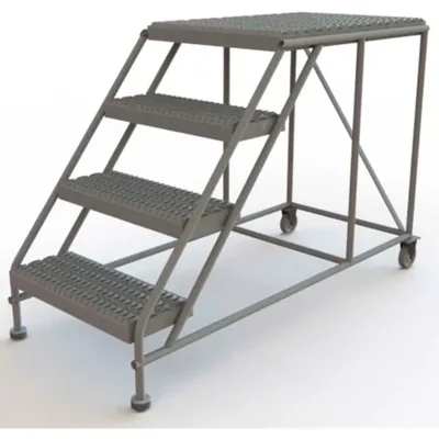 Tri-Arc Welded 4-Step Rolling Ladder, 62" base, 35" top step, 43" wide steps, 24" wide platform, perforated tread
