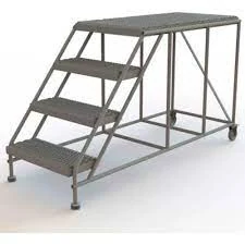 Tri-Arc Welded 4-Step Rolling Ladder, 74" base, 47" top step, 44" wide steps, 24" wide platform, abrasive mat tread