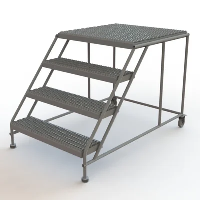 Tri-Arc Welded 4-Step Rolling Ladder, 62" base, 35" top step, 63" wide steps, 36" wide platform, perforated tread