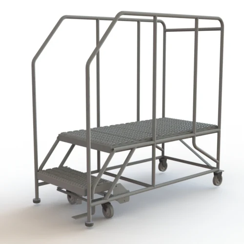 Tri-Arc 2-Step Rolling Ladder, 58" base, 47" top step, 24" wide platform, serrated tread