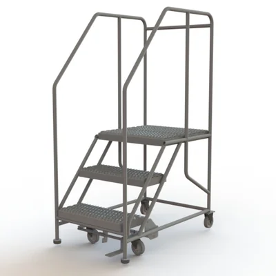Tri-Arc 3-Step Rolling Ladder, 43" base, 24" top step, 24" wide platform, serrated tread