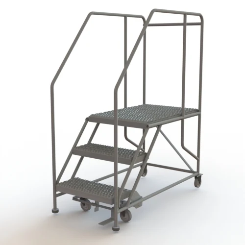 Tri-Arc 3-Step Rolling Ladder, 54" base, 35" top step, 24" wide platform, serrated tread