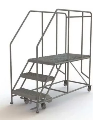 Tri-Arc 3-Step Rolling Ladder, 66" base, 47" top step, 24" wide platform, serrated tread