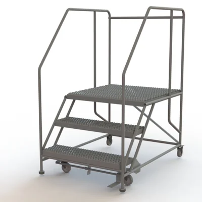 Tri-Arc 3-Step Rolling Ladder, 54" base, 35" top step, 36" wide platform, serrated tread