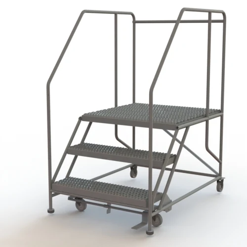 Tri-Arc 3-Step Rolling Ladder, 54" base, 35" top step, 36" wide platform, serrated tread
