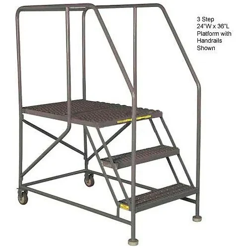 Tri-Arc Welded 3-Step Work Platform, 66" base, 64" wide steps, abrasive mat tread