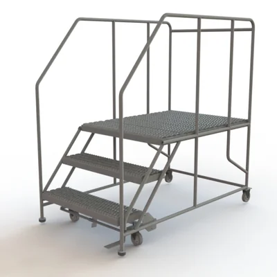 Tri-Arc 3-Step Rolling Ladder, 66" base, 47" top step, 36" wide platform, serrated tread