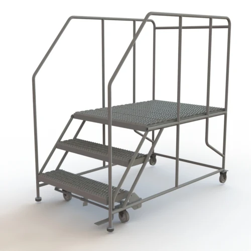 Tri-Arc 3-Step Rolling Ladder, 66" base, 47" top step, 36" wide platform, serrated tread