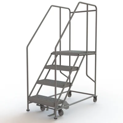Tri-Arc 4-Step Rolling Ladder, 51" base, 24" top step, 24" wide platform, serrated tread