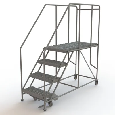 Tri-Arc 4-Step Rolling Ladder, 74" base, 47" top step, 24" wide platform, serrated tread