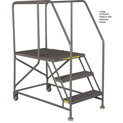 Tri-Arc Welded 4-Step Work Platform, 74" base, 64" wide steps, abrasive mat tread