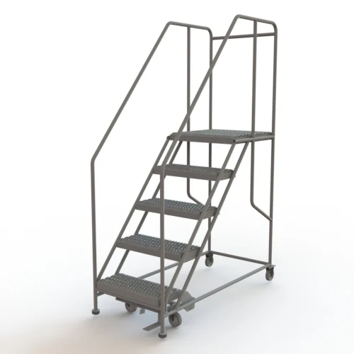 Tri-Arc 5-Step Rolling Ladder, 60" base, 24" top step, 24" wide platform, serrated tread