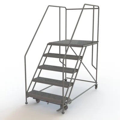 Tri-Arc 5-Step Rolling Ladder, 71" base, 35" top step, 36" wide platform, serrated tread