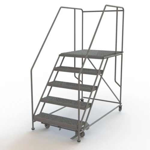 Tri-Arc 5-Step Rolling Ladder, 71" base, 35" top step, 36" wide platform, serrated tread