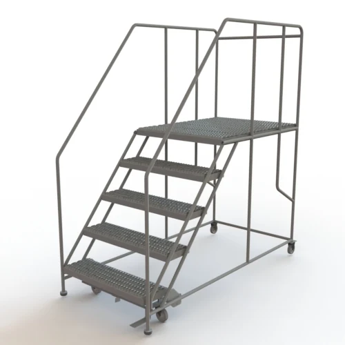Tri-Arc 5-Step Rolling Ladder, 83" base, 47" top step, 36" wide platform, serrated tread
