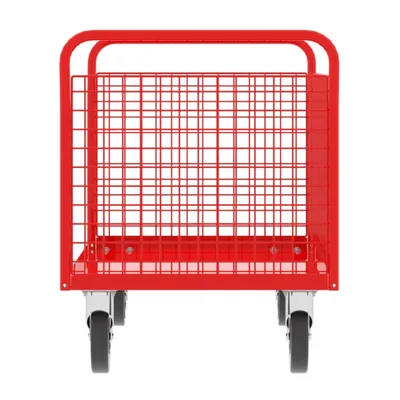 Valley Craft Red 3-Sided Cage Cart 60x30x37 1,600 lbs. Short Side View