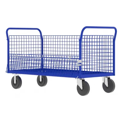 Valley Craft Blue 4-Sided Cage Cart 60x30x37 1,600 lbs. Corner Side View