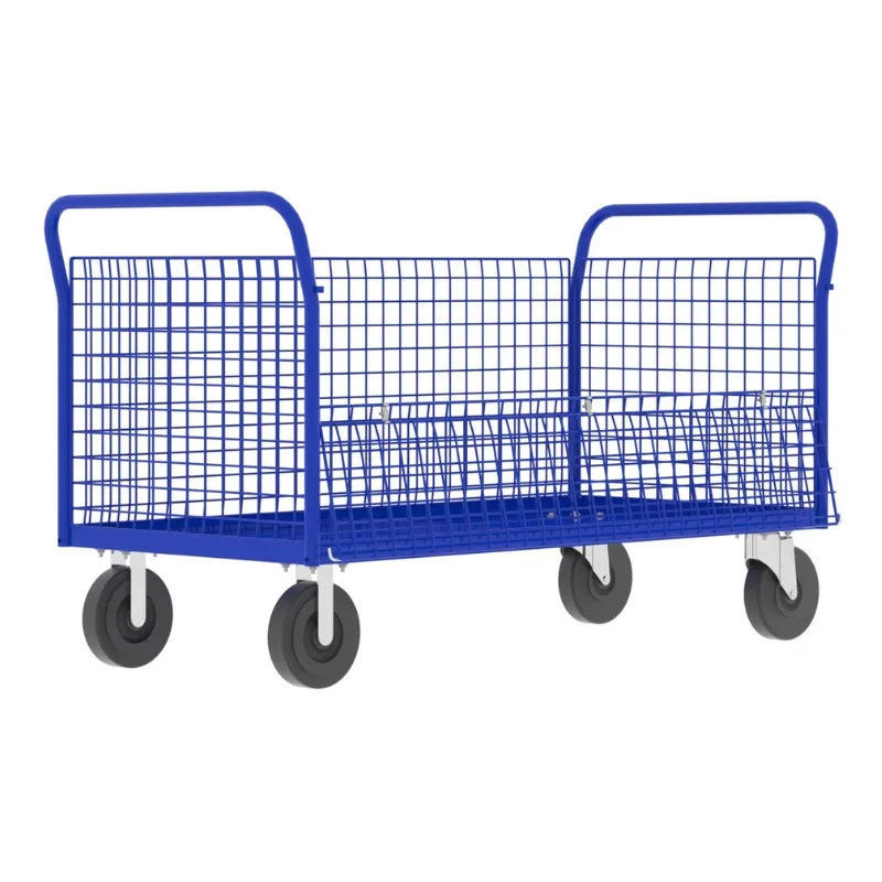 Valley Craft Blue 4-Sided Cage Cart 60x30x37 1,600 lbs. Side View