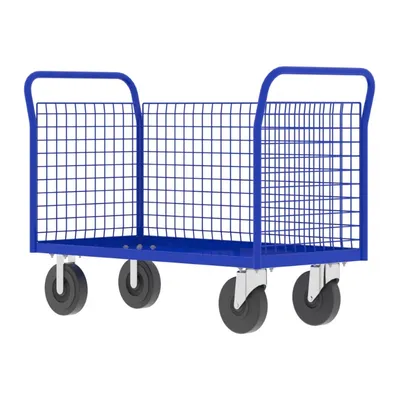 Valley Craft Blue 3-Sided Cage Cart 48x24x37 1,600 lbs. Corner Side View