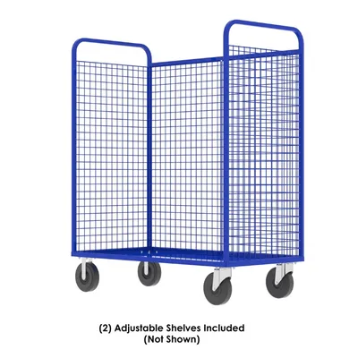 Valley Craft Blue Cage Cart (2) Adjustable Shelf 57x30x68 1,600 lbs. Side Corner View