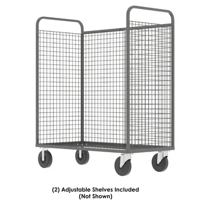 Valley Craft Gray Cage Cart (2) Adjustable Shelf 57x30x68 1,600 lbs. Side Corner View
