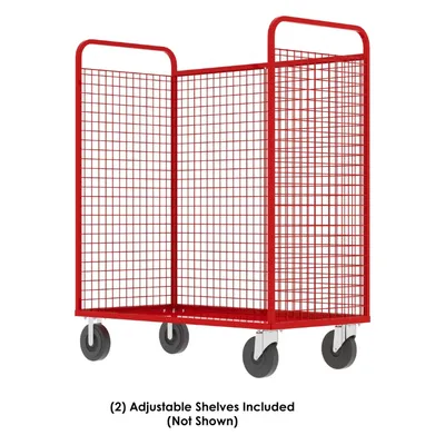 Valley Craft Red Cage Cart (2) Adjustable Shelf 57x30x68 1,600 lbs. Corner View