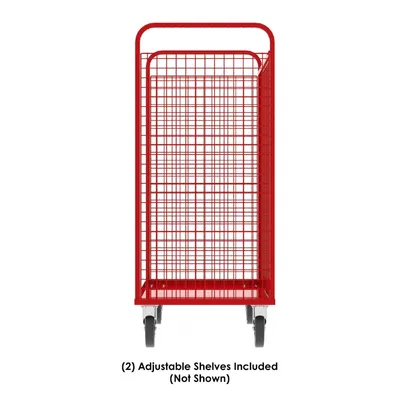 Valley Craft Red Cage Cart (2) Adjustable Shelf 57x30x68 1,600 lbs. Side Short
