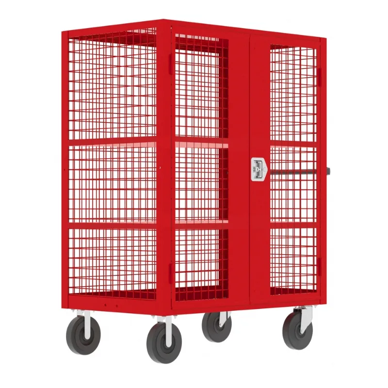 Valley Craft Red Security Cart (2) Adjustable Shelf 60x30x66 2,000 lbs. Front View