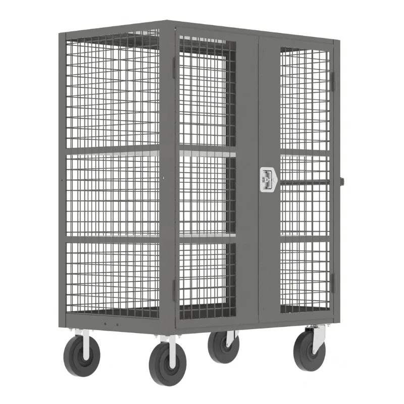 Valley Craft Gray Security Cart (2) Adjustable Shelf 48x24x66 2,000 lbs. Front View