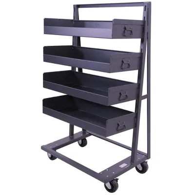Valley Craft Heavy Duty A-Frame Cart (4) Large Trays With Lip 38x25x63 2,500 lbs. Front Side