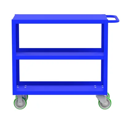 Valley Craft Blue 3-Shelf Flat Top Utility Cart, 36x18x36 2,000 lbs. Length View
