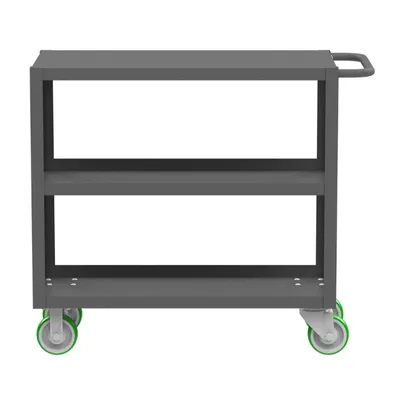 Valley Craft Gray 3-Shelf Flat Top Utility Cart, 36x18x36 2,000 lbs. Length View