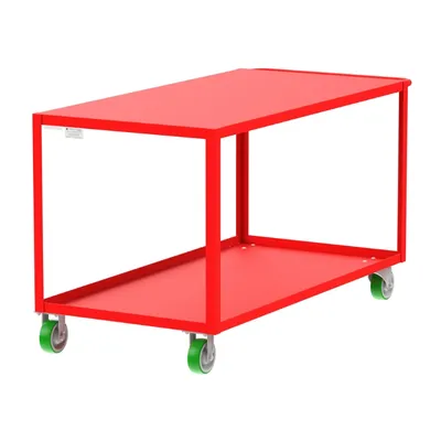 Valley Craft Red 2-Shelf Flat Top Utility Cart, 60x30x36 2,000 lbs. Corner Length View