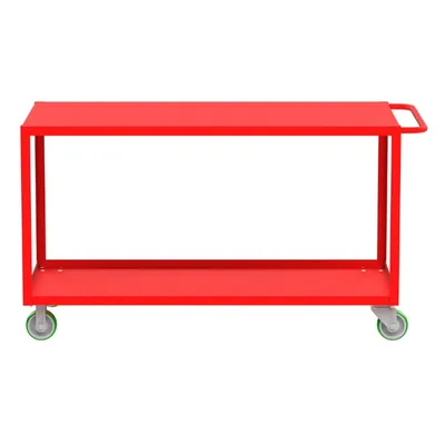Valley Craft Red 2-Shelf Flat Top Utility Cart, 60x30x36 2,000 lbs. Length View