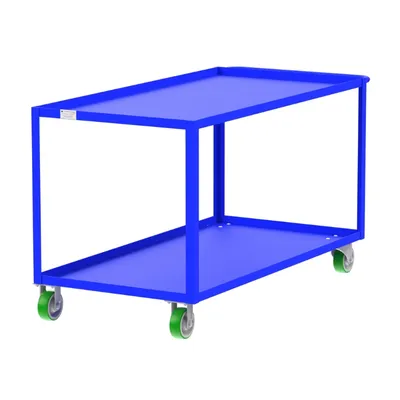 Valley Craft Blue 2-Shelf Utility Cart, 60x30x36 2,000 lbs. Corner View