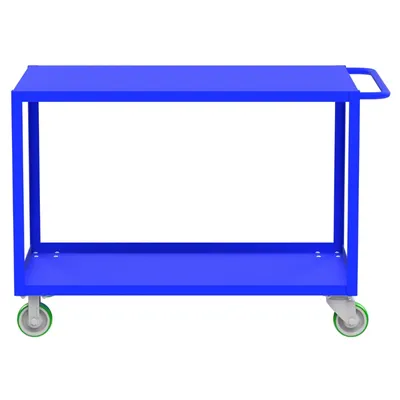 Valley Craft Blue 2-Shelf Flat Top Utility Cart, 48x30x36 2,000 lbs. Length View