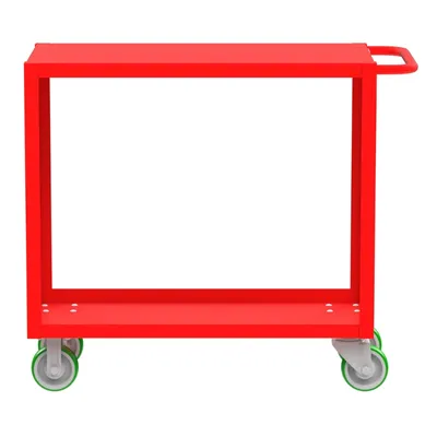 Valley Craft Red 2-Shelf Flat Top Utility Cart, 36x18x36 2,000 lbs. Side View